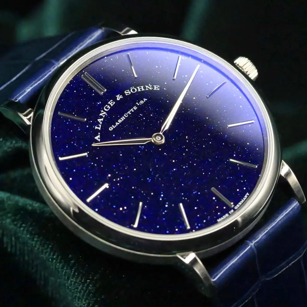 A. Lange & Söhne Saxonia Thin Blue Aventurine Dial White Gold Blue Crocodile Strap 39MM MINT CONDITION COMPLETE SET 205.086