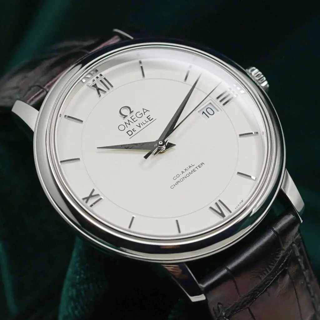 Omega De Ville Prestige Roman Silver Dial Stainless Steel Black Leather Strap 39.5mm MINT CONDITION COMPLETE SET 424.13.40.20.02.001
