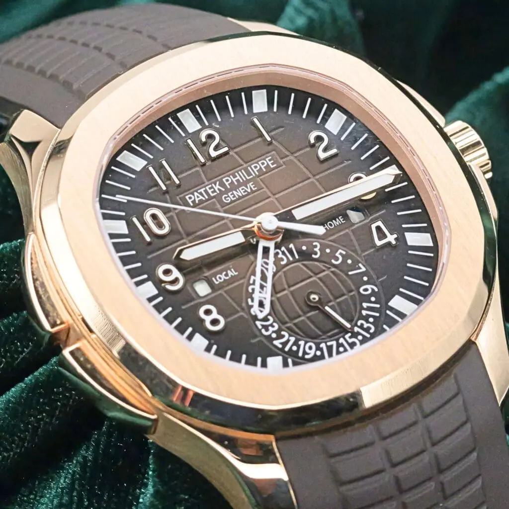 Patek Philippe Aquanaut "Travel Time" Brown Dial Brown Rubber Strap 18K Rose Gold 40.8mm MINT CONDITION COMPLETE SET 5164R‑001