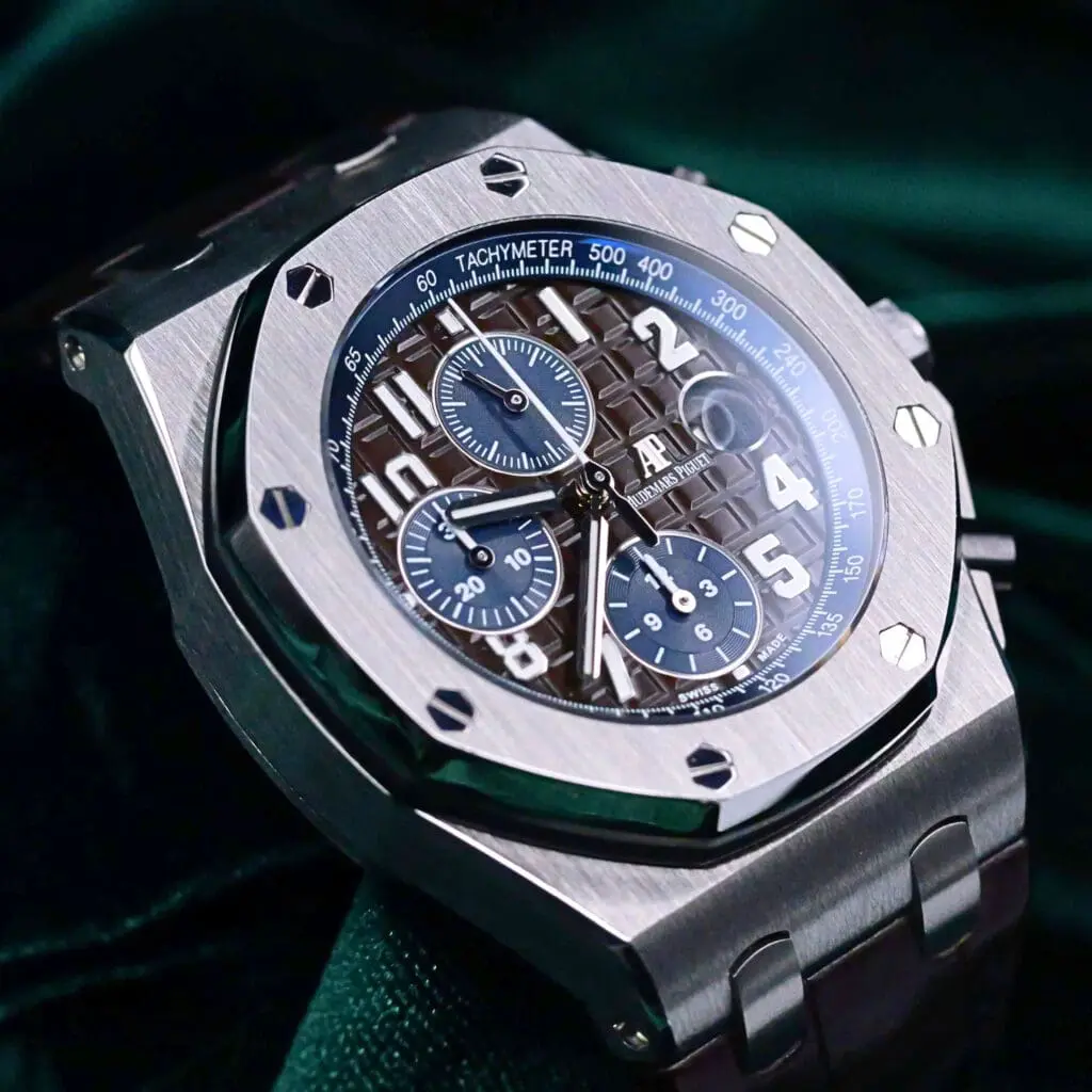 Audemars Piguet Royal Oak Offshore Chronograph "Navy Havana" Chocolate Brown Dial Blue Subdials Brown Leather Strap Stainless Steel 42mm MINT CONDITION COMPLETE SET 26470ST.OO.A099CR.01