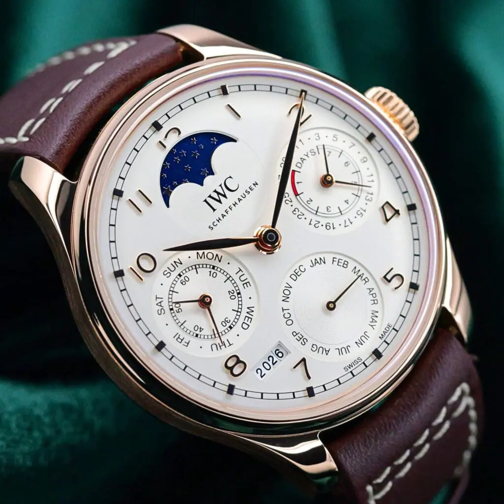 IWC Portugieser Perpetual Calendar Silver Dial Brown Leather Strap Rose Gold 44.2mm MINT CONDITION COMPLETE SET IWC503302
