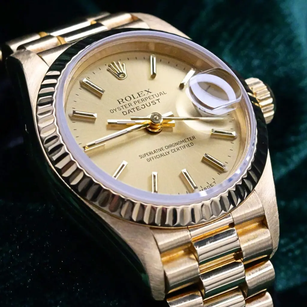 Rolex Lady-Datejust Champagne Yellow Gold Dial Yellow Gold Fluted Bezel Yellow Gold President Bracelet Yellow Gold 28mm MINT CONDITION 69178
