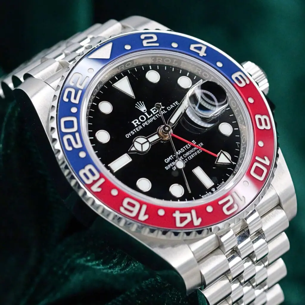 Rolex GMT-Master II "Pepsi" Black Dial Blue Red Ceramic Bezel Jubilee Bracelet Stainless Steel 40mm MINT CONDITION COMPLETE SET 126710BLRO