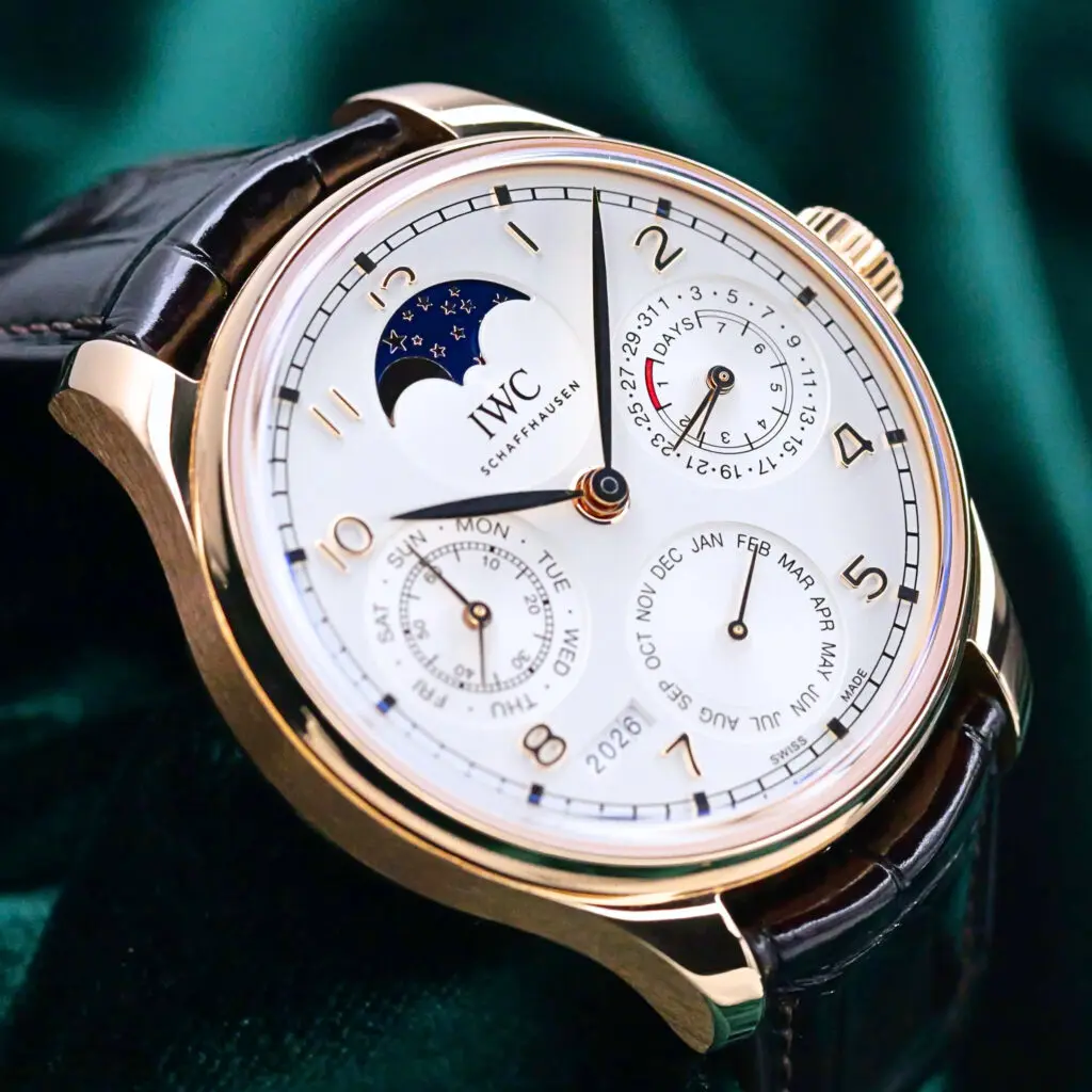 IWC Portugieser Perpetual Calendar Silver-Plated Dial 18K Red Gold Brown Leather Strap 44.2mm MINT CONDITION COMPLETE SET IW503302