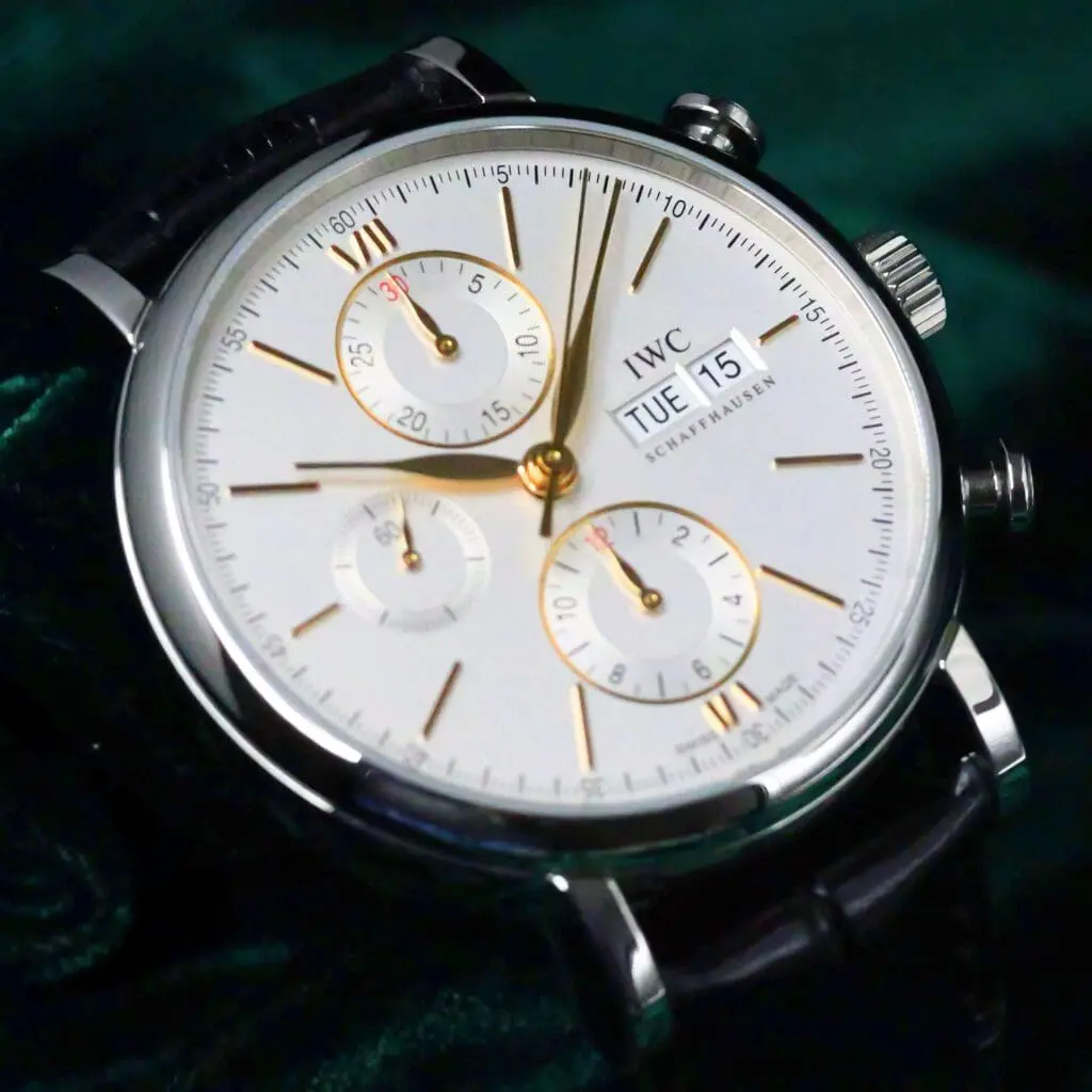 IWC Portofino Chronograpgh Silver Dial Black Alligator Leather Strap Stainless Steel 42mm MINT CONDITION COMPLETE SET IW391031