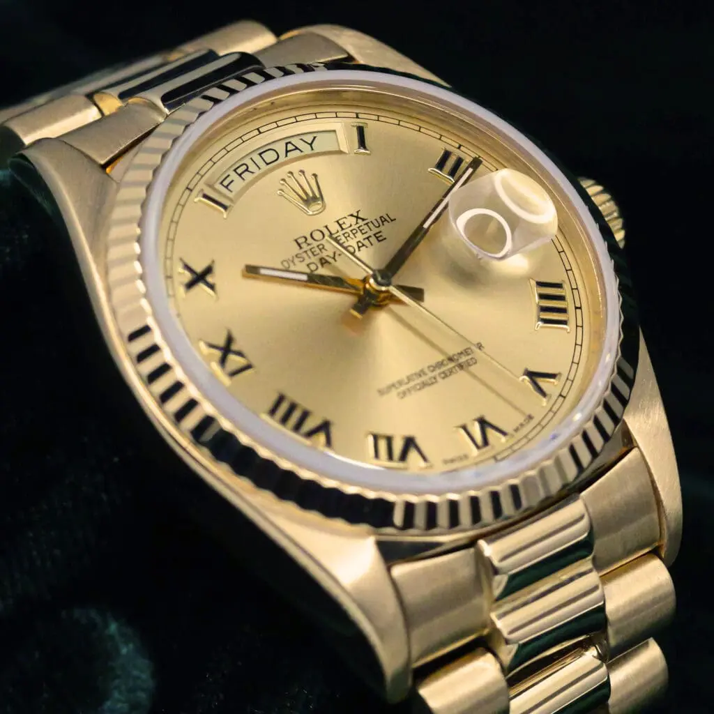 Rolex Day-Date President Champagne Roman Dial 18K Yellow Gold Bezel President Bracelet 36mm MINT CONDITION 18238