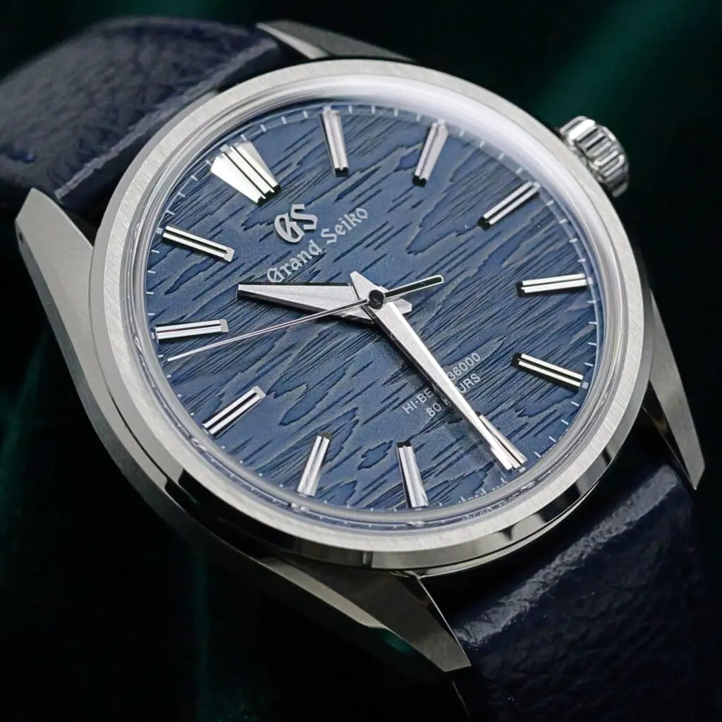 2025 Grand Seiko Evolution 9 Collection Hi-Beat “Moonlit Birch” Navy Dial Navy Leather Strap Stainless Steel MINT CONDITION COMPLETE SET SLGW007