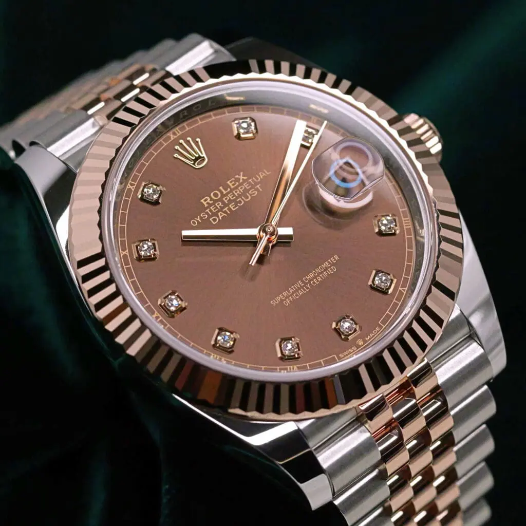 2026 NEW UNWORN Rolex Datejust Chocolate Brown Dial Diamond Makers Fluted Bezel Jubilee Bracelet Two Tone 18K Rose Gold Stainless Steel 41mm COMPLETE SET 126331