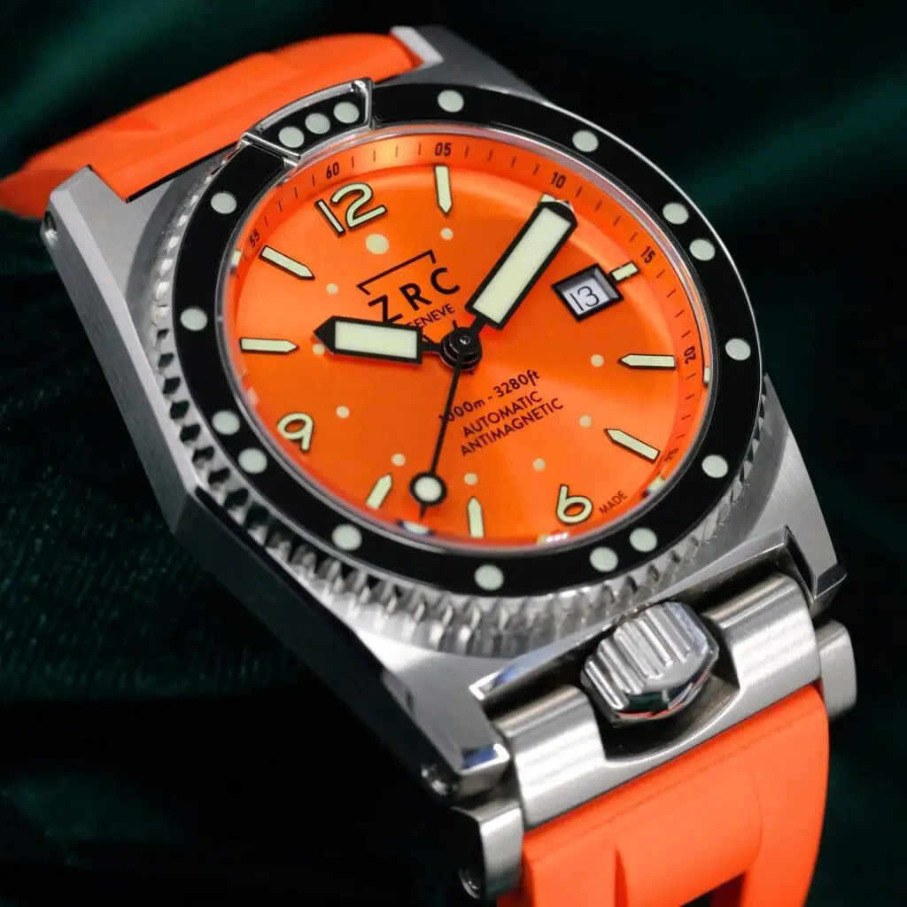 ZRC GF300 MN64 "Tangerine" Orange Dial Orange Rubber Strap Stainless Steel 41.5mm MINT CONDITION COMPLETE SET GF41199