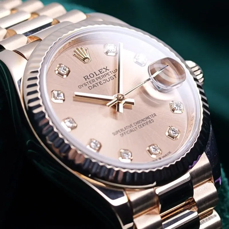 Rolex Datejust 31 Rosé Pink Diamond Marker Dial Fluted Bezel Presidential 18K Everose Gold MINT CONDITION 278275