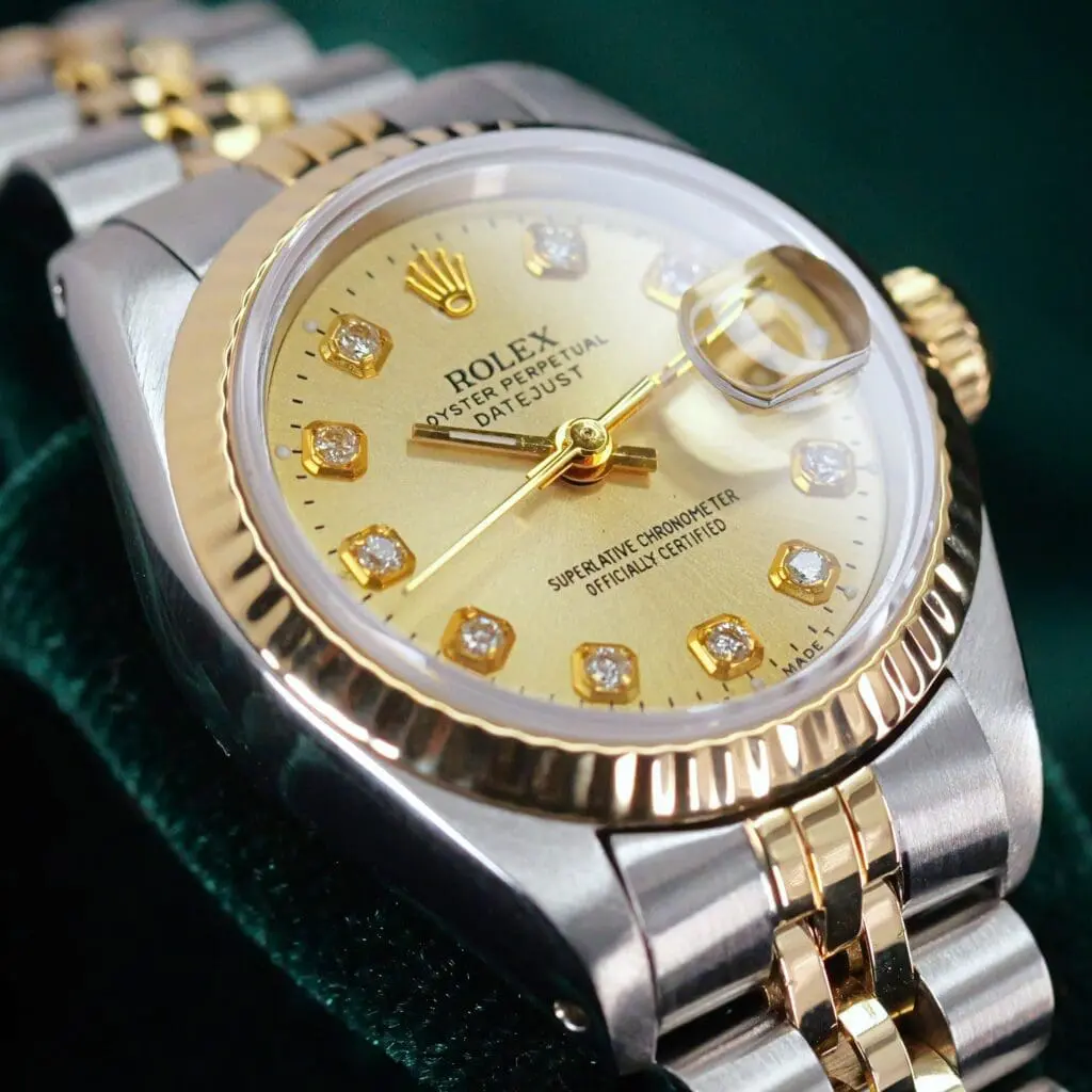 Rolex Lady-Datejust Champagne Gold Dial Diamond Markers Fluted Bezel Jubilee Bracelet Two Tone 18k Yellow Gold Stainless Steel 26mm MINT CONDITION 69173