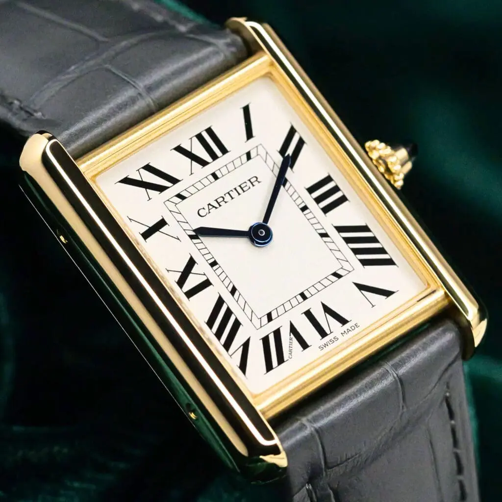 2025 Cartier Tank Louis Cartier Silver Dial Grey Alligator Strap 18K Yellow Gold 25.5mm MINT CONDITION COMPLETE SET WGTA0343
