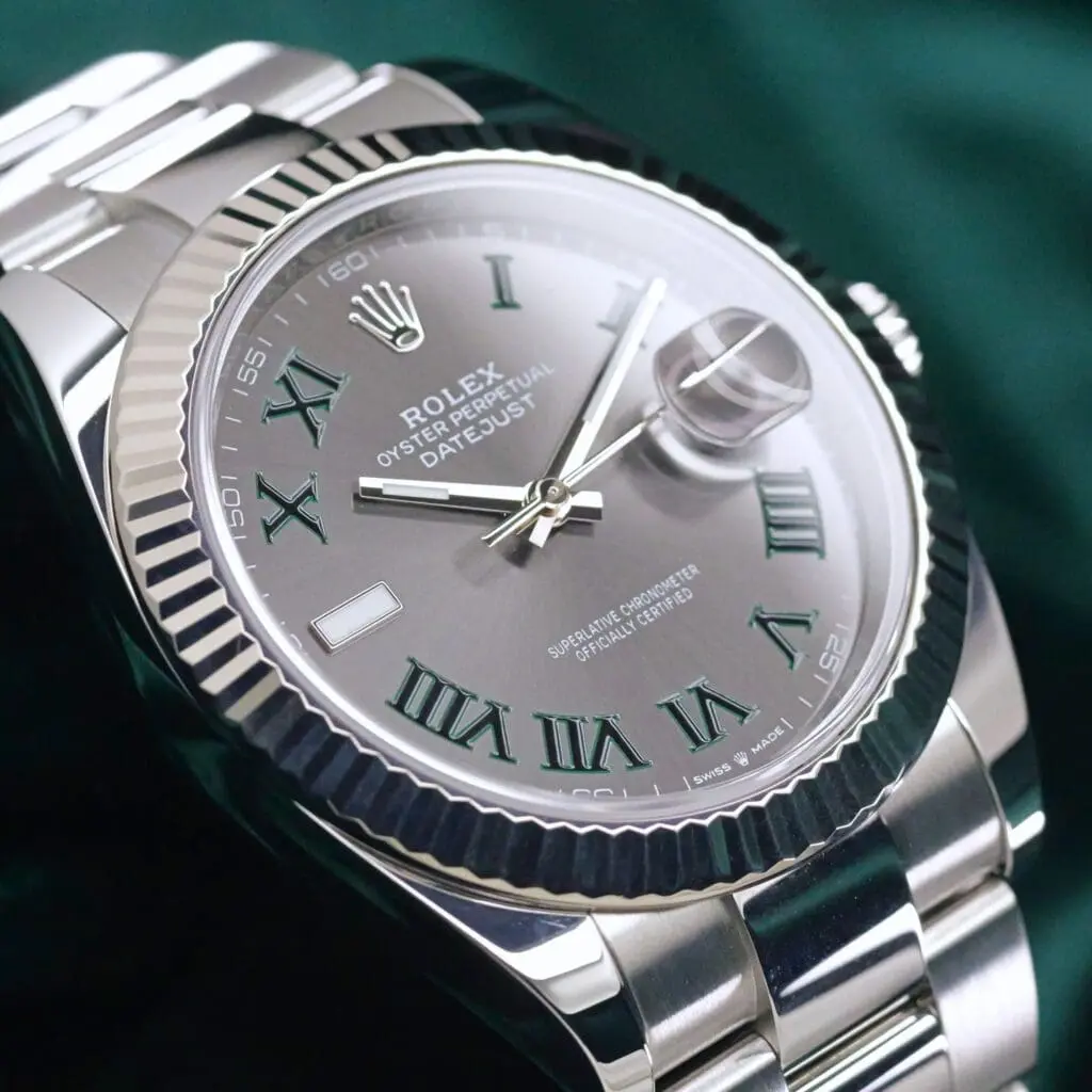 2025 Rolex Datejust 41 Wimbledon Slate Gray Dial Fluted 18K White Gold Bezel Oyster Bracelet Stainless Steel MINT CONDITION COMPLETE SET 126334