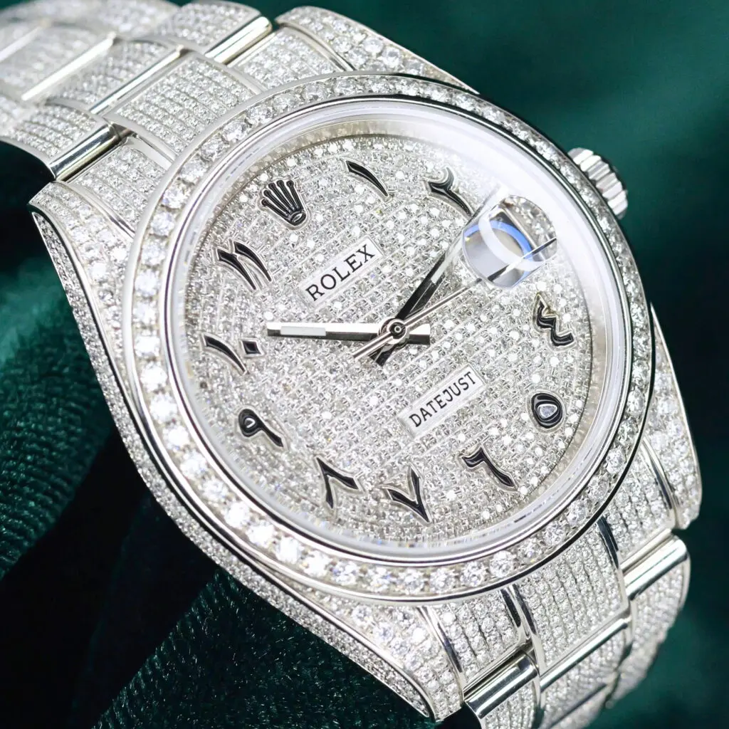Rolex Datejust 41 Iced Out Full Diamond Dial Eastern Arabic Numerals Custom Diamond Set Stainless Steel Oyster Bracelet MINT CONDITION COMPLETE SET 126300