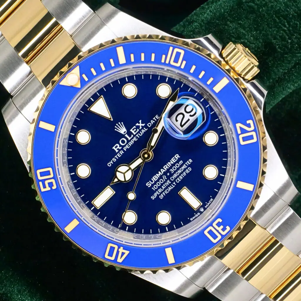 Rolex Submariner Date "Bluesy" Royal Blue Dial Blue Ceramic Bezel Oyster Bracelet Two-Tone 18K Yellow Gold Stainless Steel 41mm MINT CONDITION COMPLETE SET 126613LB