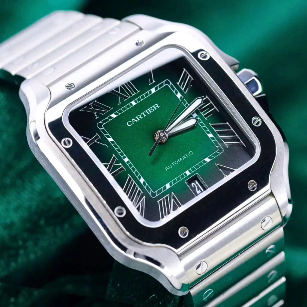 Cartier Santos Green Dial Stainless Steel 39.8mm MINT CONDITION COMPLETE SET WSSA0062