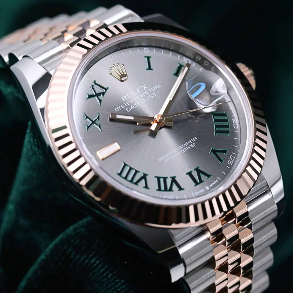 2026 NEW UNWORN Rolex Datejust 41 "Wimbledon" Slate Dial Green Roman Numerals Fluted Bezel Jubilee Bracelet Two-Tone 18K Rose Gold Stainless Steel 41mm COMPLETE SET 126331-0016