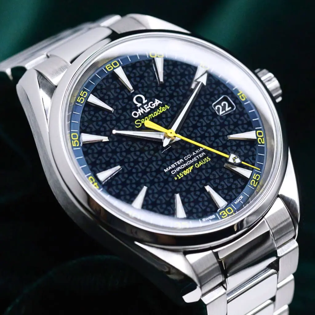 Omega Seamaster Aqua Terra 150M "James Bond Spectre" Blue Dial Yellow Accents Stainless Steel 41.5mm MINT CONDITION COMPLETE SET 231.10.42.21.03.004