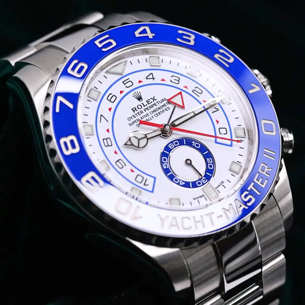 Rolex Yacht-Master II White Dial Blue Ceramic Bezel Oyster Bracelet Stainless Steel 44mm MINT CONDITION COMPLETE SET 116680