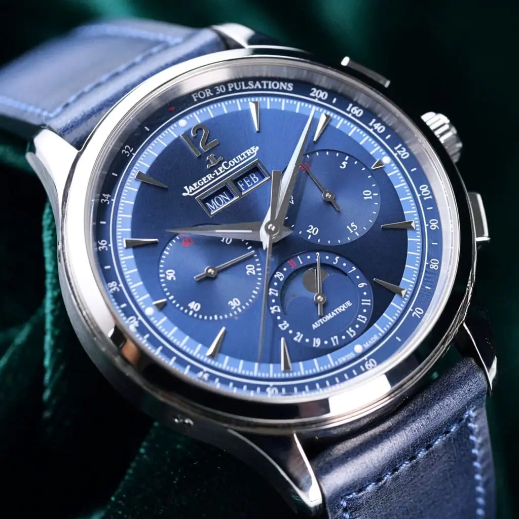 2026 NEW UNWORN Jaeger-LeCoultre Master Control Chronograph Calendar Blue Dial Blue Leather Strap Stainless Steel 40mm COMPLETE SET Q4138180
