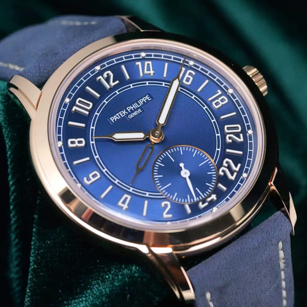 2026 NEW UNWORN Patek Philippe Calatrava 24-Hour Travel Time 42mm Blue Dial Blue Nubuck Leather Strap 18k Rose Gold COMPLETE SET 5224R-001