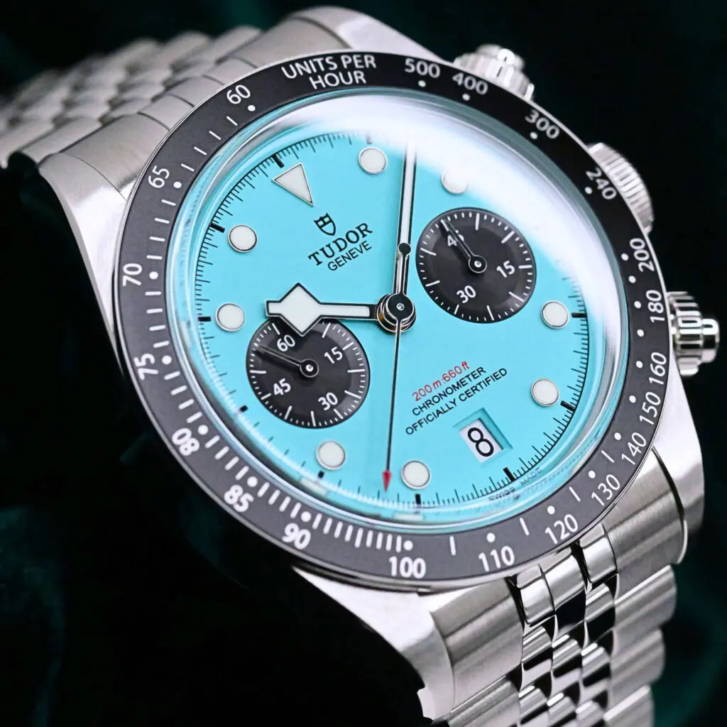 2025 Tudor Black Bay Chrono "Flamingo Blue" Turquoise Dial Black Bezel Stainless Steel 41mm MINT CONDITION COMPLETE SET 79360N-0024