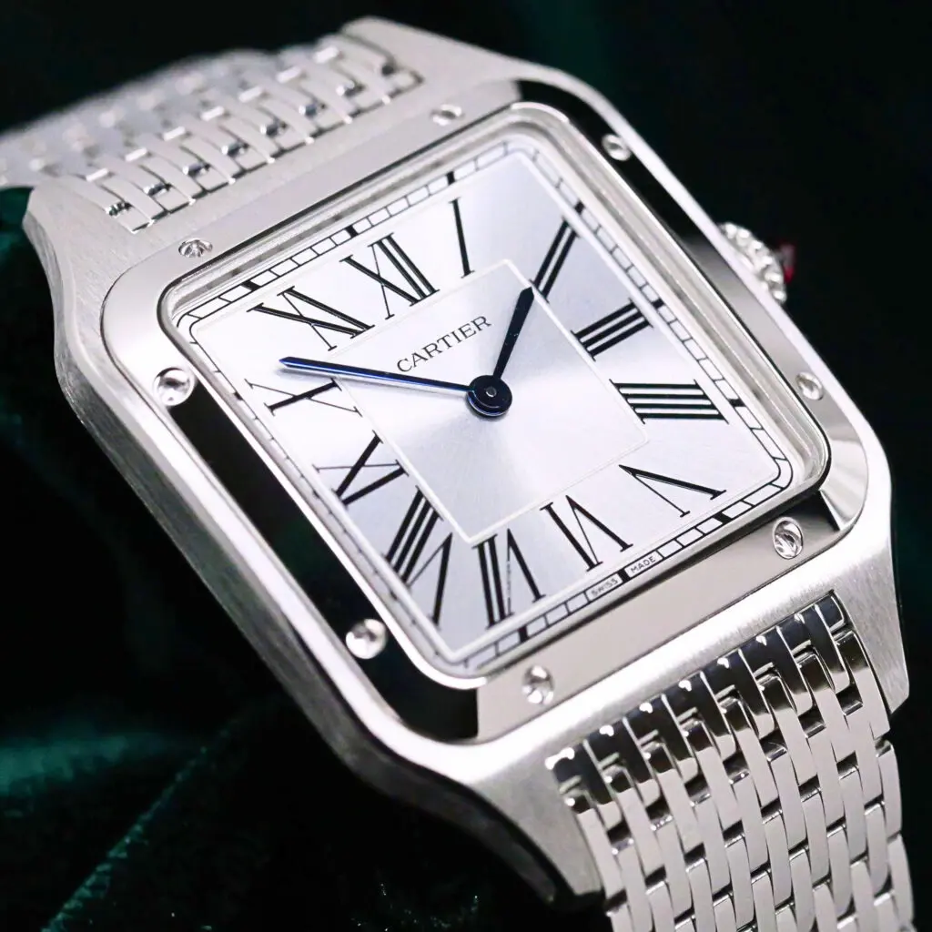 2026 NEW UNWORN Cartier Santos-Dumont Silver Dial Platinum Mesh Bracelet 31.4mm COMPLETE SET WGSA0124