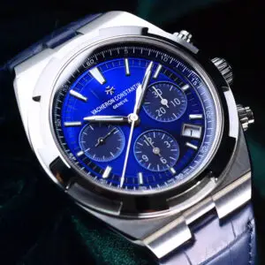 Vacheron Constantin Overseas Chronograph Blue Dial Blue Leather Strap Stainless Steel 42.5mm MINT CONDITION COMPLETE SET 5500V/110A-B148