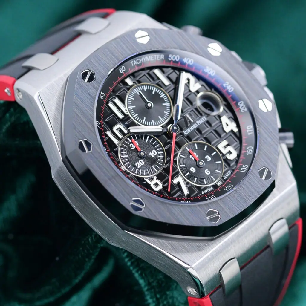 Audemars Piguet Royal Oak Offshore Chronograph “Vampire” Black Dial Red Accents Black Ceramic Bezel Stainless Steel 42mm MINT CONDITION 26470SO.OO.A002CA.01