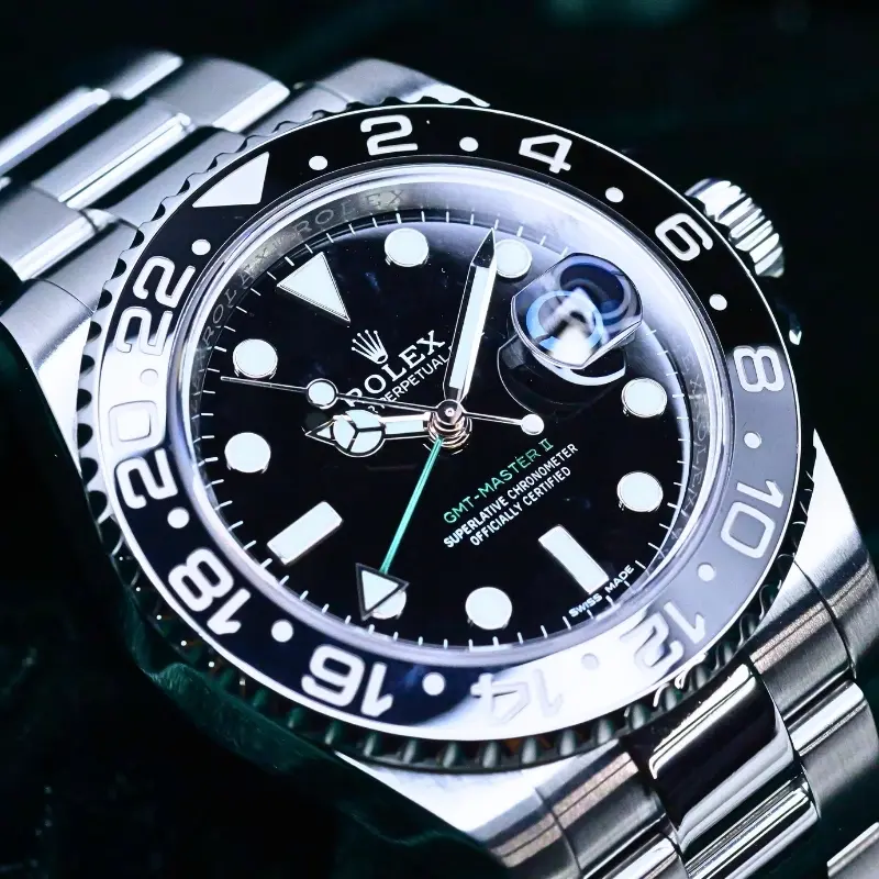 Rolex GMT-Master II Green Arrow Black Dial Black Cerachrom Bezel Oyster Bracelet Stainless Steel 40mm MINT CONDITION COMPLETE SET 116710LN-0001