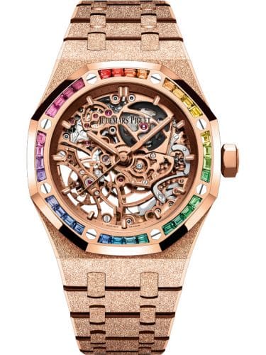 Audemars Piguet Royal Oak 37 Double Balance Wheel Openworked Frosted Pink Gold Rainbow 15468OR.YG.1259OR.01