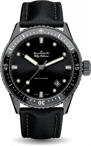 Blancpain Fifty Fathoms Bathyscaphe Ceramic / Black / Canvas 5000-0130-B52A