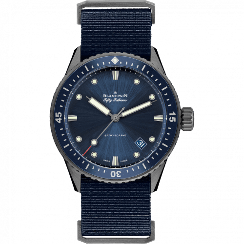 Blancpain Fifty Fathoms Bathyscaphe Ceramic / Blue / NATO 5000-0240-NAOA