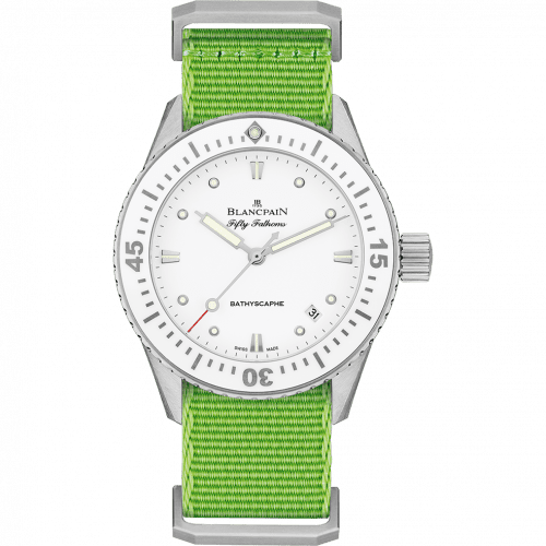 Blancpain Fifty Fathoms Bathyscaphe Stainless Steel / White / Green Nato 5100-1127-NAH