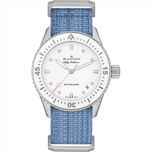 Blancpain Fifty Fathoms Bathyscaphe Stainless Steel / White / Jeans Nato 5100-1127-NAJ