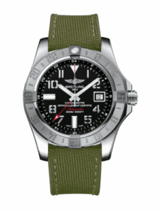 Breitling Avenger II GMT Stainless Steel / Volcano Black / Military / Pin A3239011/BC34/106W/A20BA.1