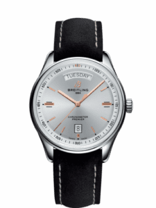 Breitling Premier Automatic Day & Date 40 Stainless Steel / Silver / Nubuck Black / Tang A45340211G1X4