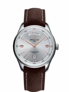 Breitling Premier Automatic Day & Date 40 Stainless Steel / Silver / Nubuck Brown / Folding A45340211G1X1