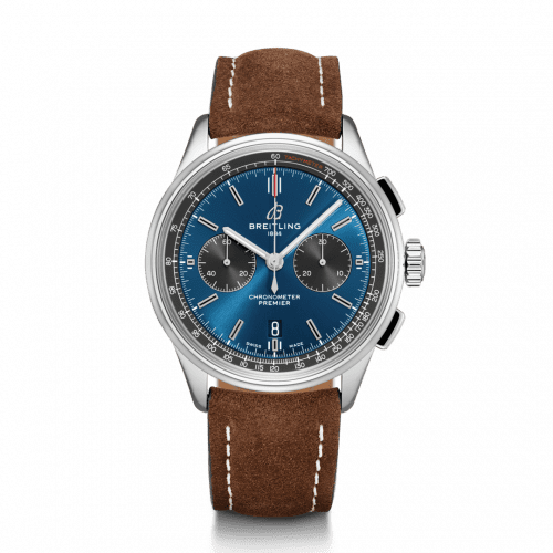 Breitling Premier B01 Chronograph 42 Stainless Steel / Blue / Brown Nubuck / Pin AB0118A61C1X3