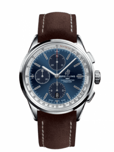 Breitling Premier Chronograph 42 Stainless Steel / Blue / Nubuck Brown / Tang A13315351C1X2