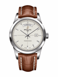 Breitling Transocean Day & Date Stainless Steel / Silver / Croco / Folding A4531012/G751/738P/A20D.1