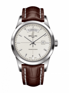 Breitling Transocean Day & Date Stainless Steel / Silver / Croco / Folding A4531012/G751/740P/A20D.1