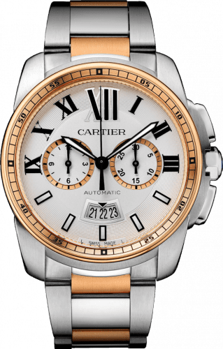 Cartier Calibre de Cartier Chronograph Stainless Steel / Pink Gold / Silver / Bracelet W7100042