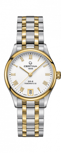 Certina DS-8 Powermatic 80 Lady Stainless Steel / Yellow Gold PVD / White / Bracelet C033.207.22.013.00