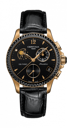 Certina Ds First Lady Chronograph Moon Phase Rose Gold - Ceramic / Black C030.250.36.056.00