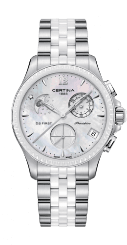 Certina Ds First Lady Chronograph Moon Phase Stainless Steel - Ceramic / MOP / Bracelet C030.250.11.106.00