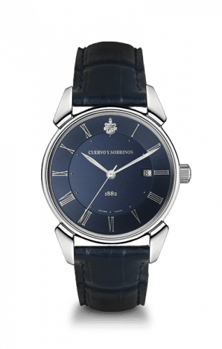 Cuervo y Sobrinos Historiador Segundos Centrales Stainless Steel / Blue / Alligator 3195.1CS.BR