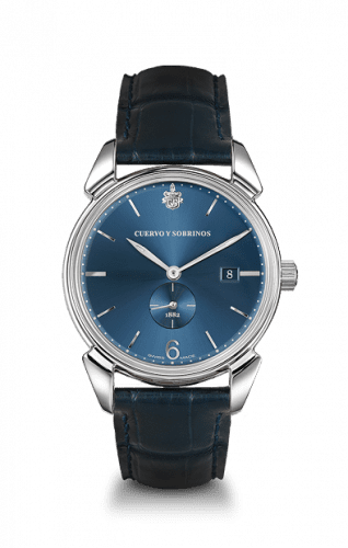 Cuervo y Sobrinos Historiador Segundos Pequeños Stainless Steel / Blue / Alligator 3191.1BS