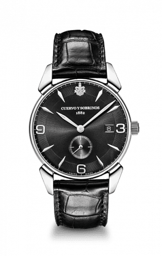 Cuervo y Sobrinos Historiador Segundos Pequeños Vintage Stainless Steel / Black / Alligator 3191.1VNS