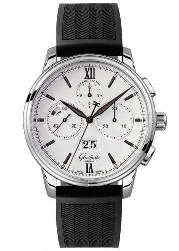 Glashütte Original Senator Chronograph Panorama Date Stainless Steel / Silver / Rubber / Folding 1-37-01-05-02-53